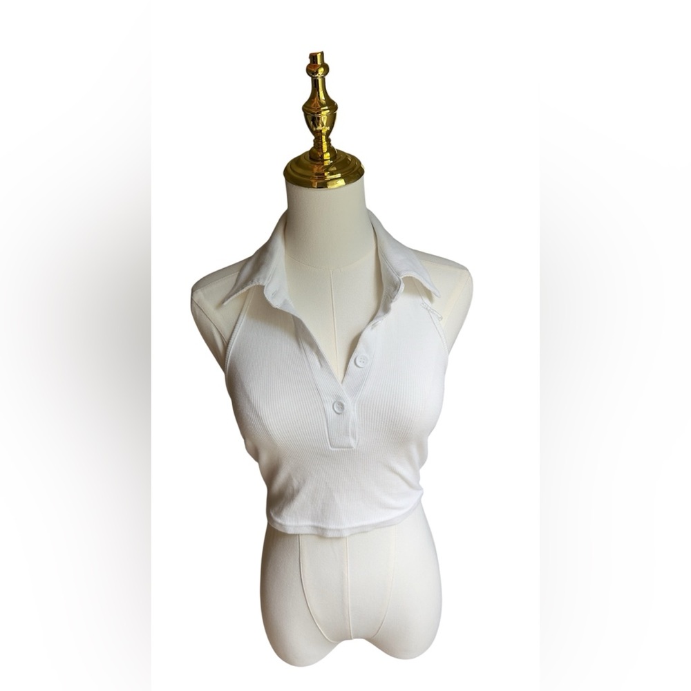 White Sleeveless Collared Top